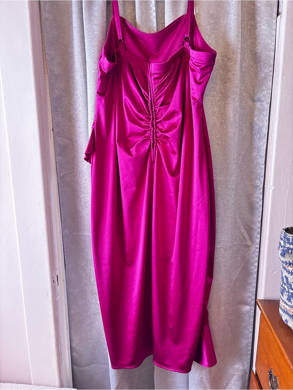 Satin Asymmetrical Gathered Slip Dress | Magenta | 24W | Emerald Sundae | NWOT